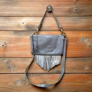 Lucky Brand Gray Leather Fringed Crossbody Bag